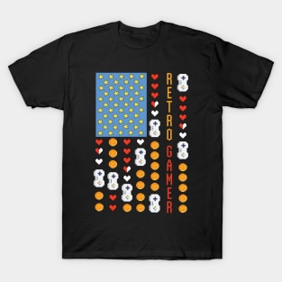 8 Bit Retro Gamer American Flag, Gift for Gamers T-Shirt